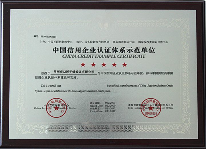 信用企业认证体系示范单位（2012）
